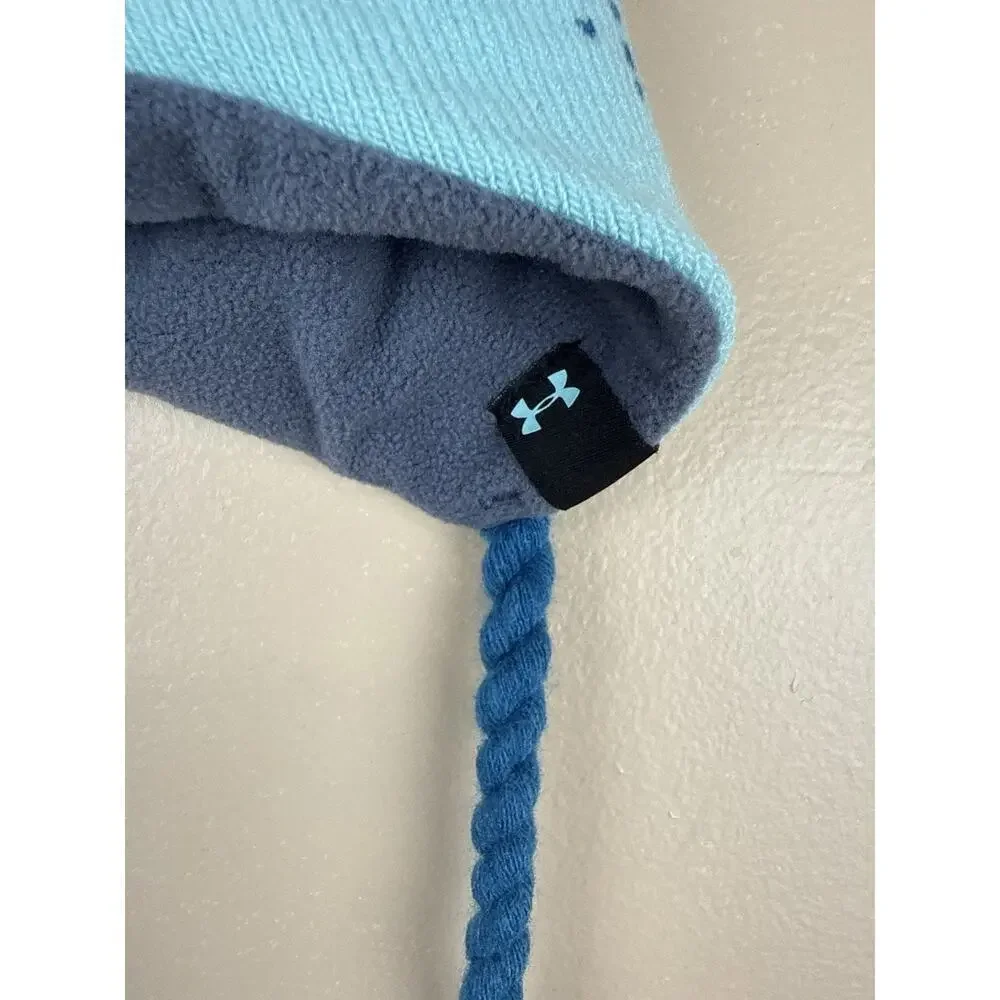 Under Armour Kids Youth Beanie Hat Blue Ombre Fleece Lined Pom Earflap Winter NW
